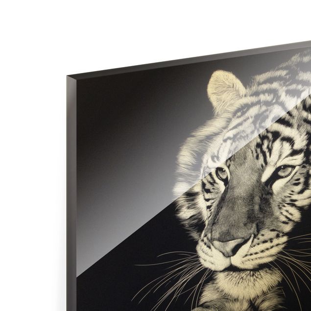 quadros preto e branco para decoração Tiger In The Sunlight On Black