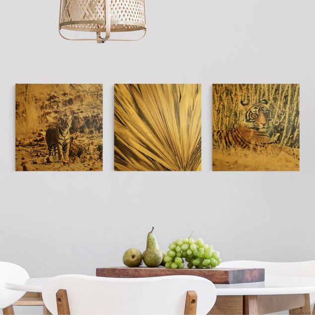 Quadros paisagens Tiger And Golden Palm Leaves