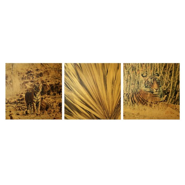 Telas decorativas paisagens Tiger And Golden Palm Leaves