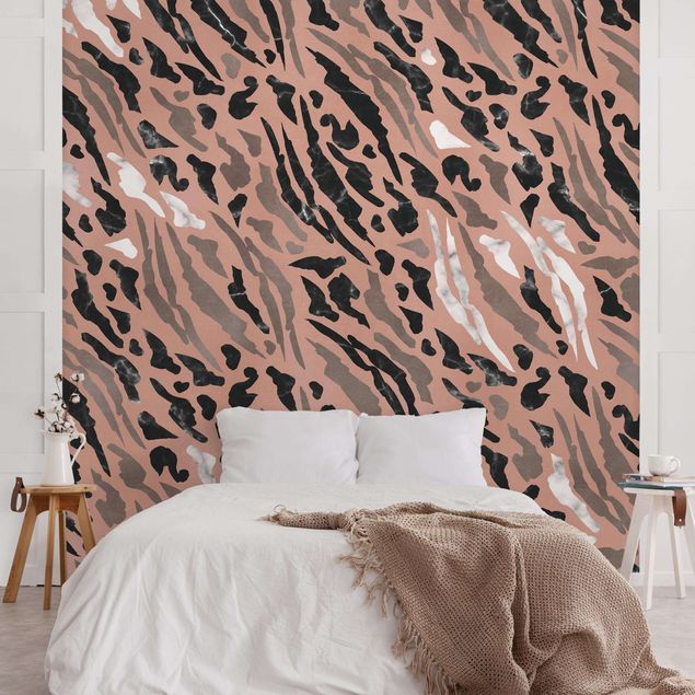 papel parede rosas Tiger Stripes In Marble And Gold