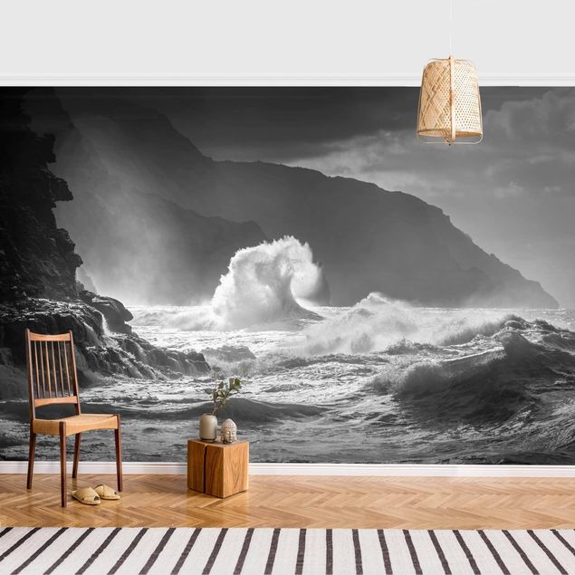 Papel de parede costa Raging Waves Black And White