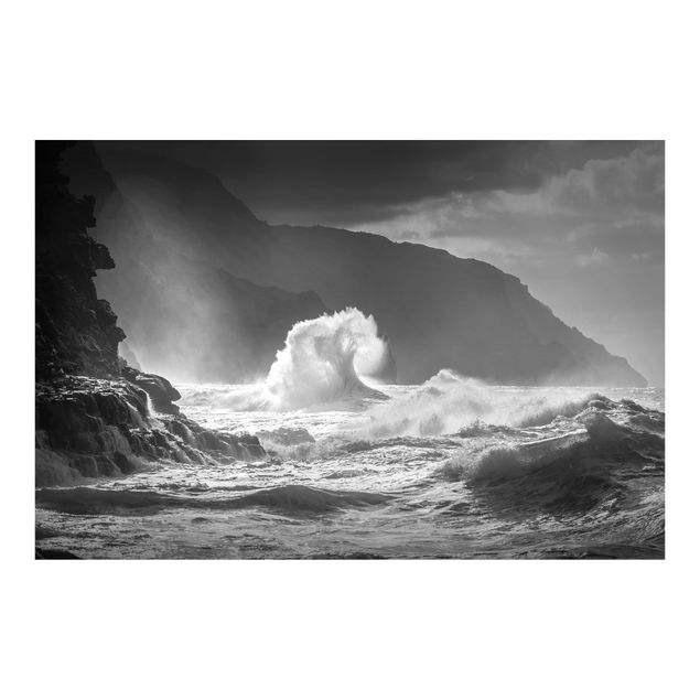 mural para parede Raging Waves Black And White