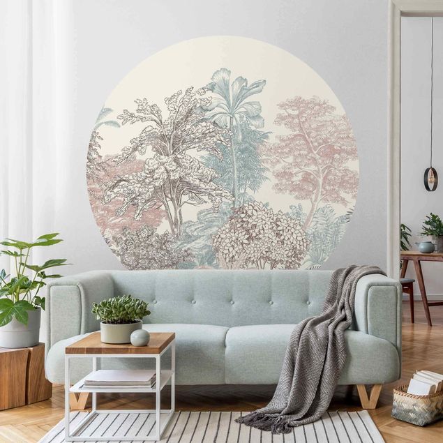 papel de parede moderno para sala Tropical Forest With Palm Trees In Pastel