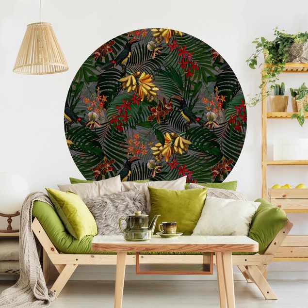 decoraçao para parede de cozinha Tropical Ferns With Tucan Green