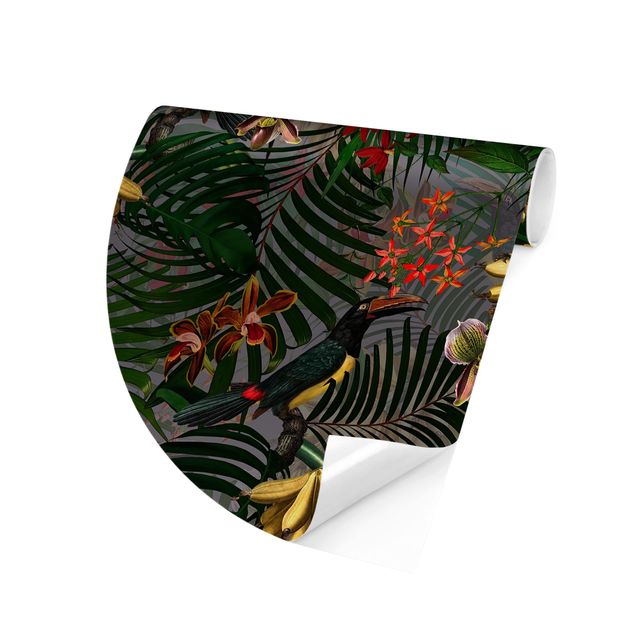Papel de parede padrões Tropical Ferns With Tucan Green
