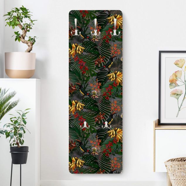 Cabides de parede flores Tropical Ferns With Tucan Green