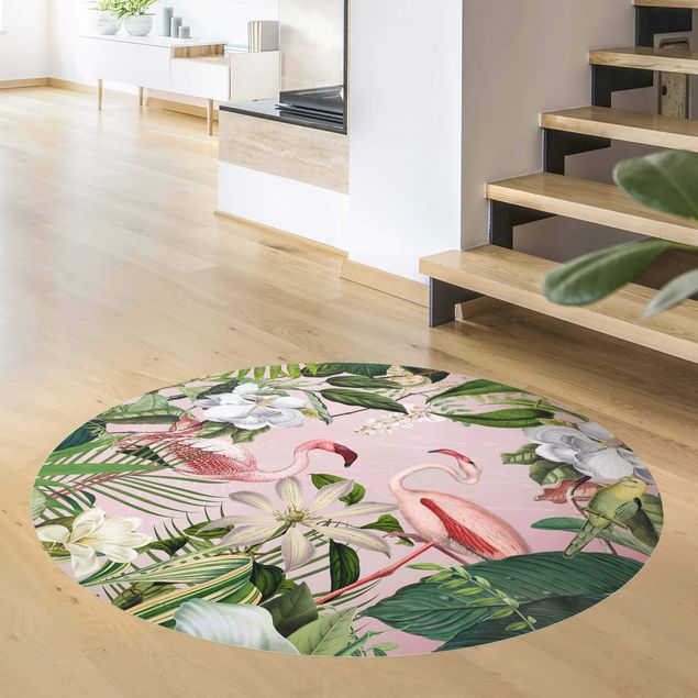 tapetes sala modernos Tropical Flamingos With Plants In Pink