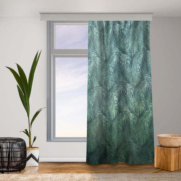 cortinados modernos Tropical Palm Leaves With Gradient Turquoise