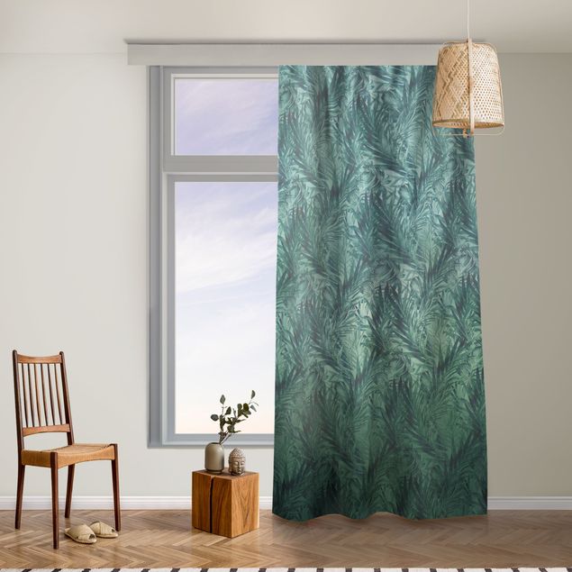 Cortinas degradê Tropical Palm Leaves With Gradient Turquoise