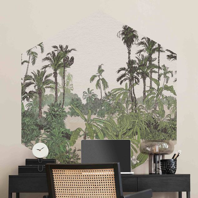 papel de parede moderno para sala Tropical Drawing - Jungel In Watercolour