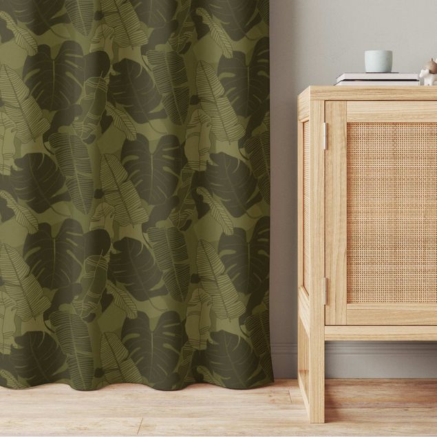 Cortinas blackout Tropical Leaf Mix - Olive Green