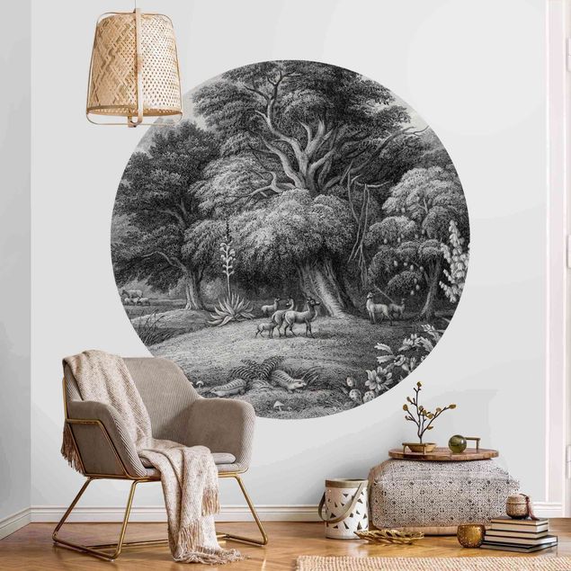 papel de parede floresta tropical Tropical Copperplate Engraving In Warm Grey