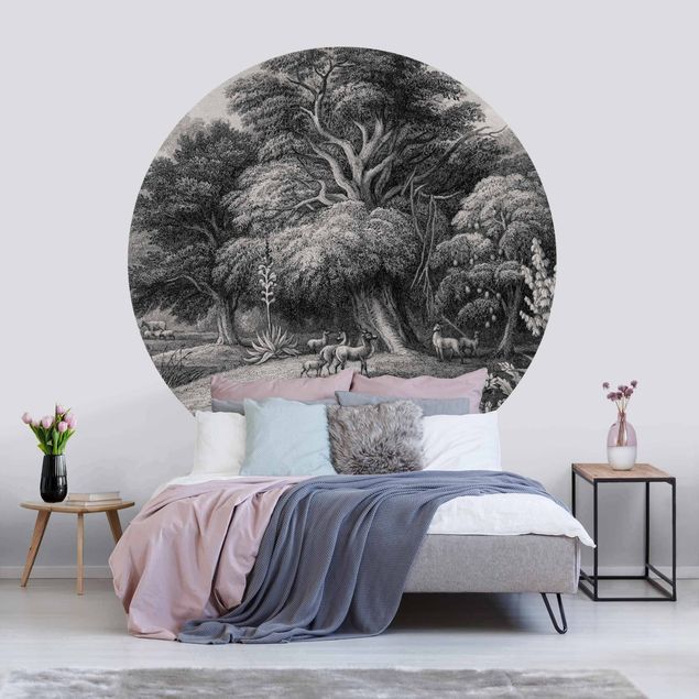 papel de parede para quarto de casal moderno Tropical Copperplate Engraving In Warm Grey