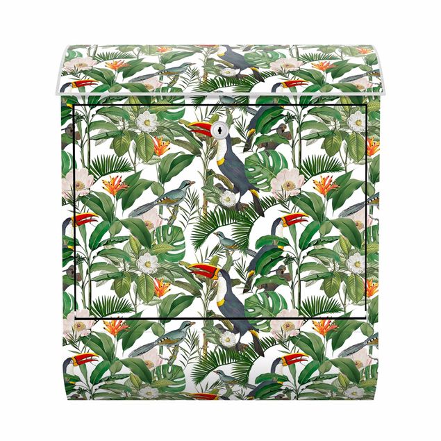 Caixas de correio flores Tropical Toucan With Monstera And Palm Leaves