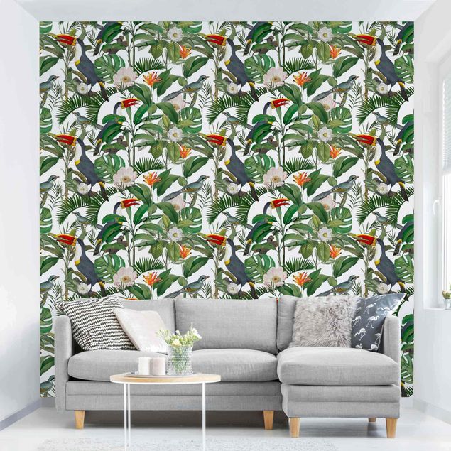 decoraçoes cozinha Tropical Toucan With Monstera And Palm Leaves