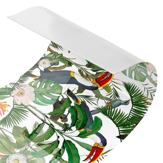 backsplash cozinha Tropical Toucan With Monstera And Palm Leaves