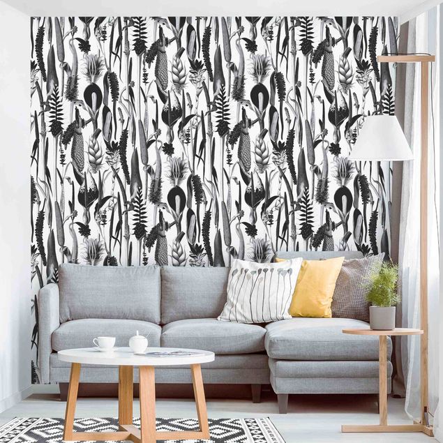decoraçao para parede de cozinha Tropical Luxury Pattern Black And White