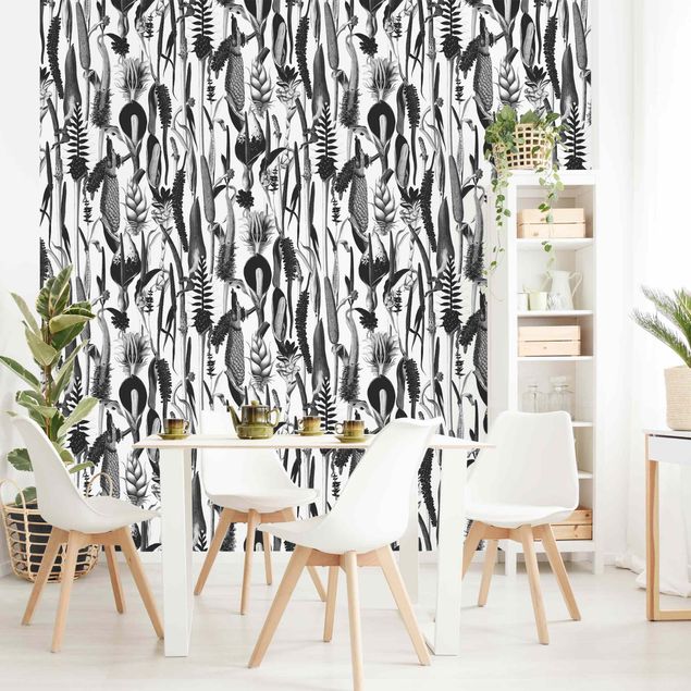 papel de parede para quarto de casal moderno Tropical Luxury Pattern Black And White