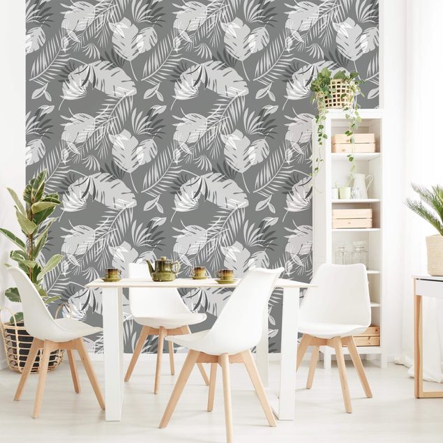 decoraçoes cozinha Tropical Outlines Pattern In Grey