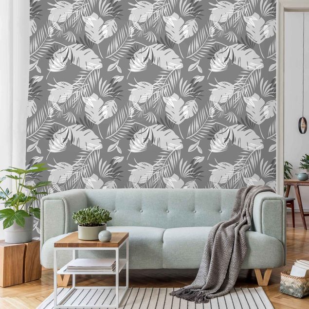 Papel de parede padrões Tropical Outlines Pattern In Grey
