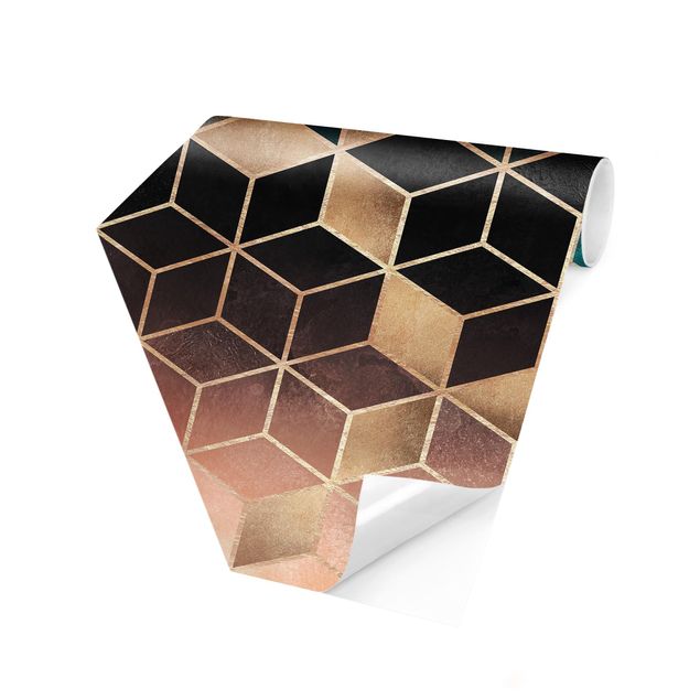 papel de parede para quarto de casal moderno Turquoise Rosé Golden Geometry