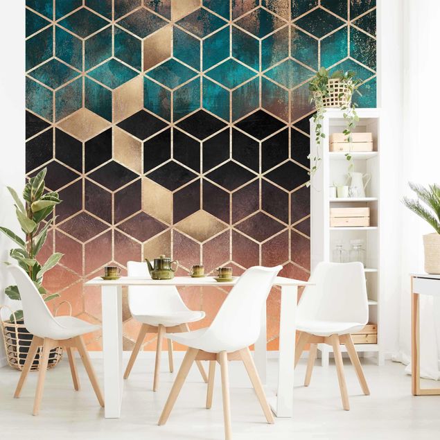 Papel de parede padrões Turquoise Rosé Golden Geometry