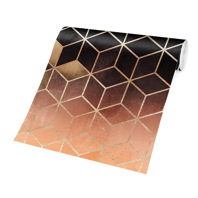 papel de parede moderno para sala Turquoise Rosé Golden Geometry