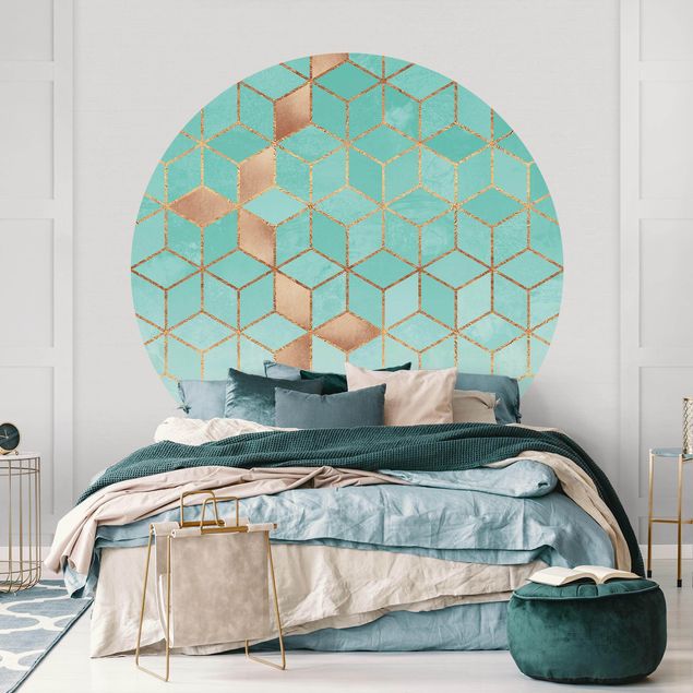 Papel de parede geométrico Turquoise White Golden Geometry