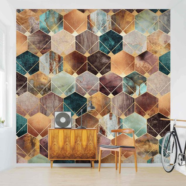 Papel de parede padrões Turquoise Geometry Golden Art Deco