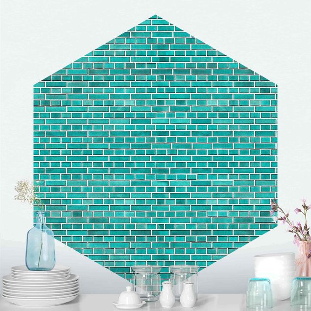 papel parede de tijolinho Turquoise Brick Wall