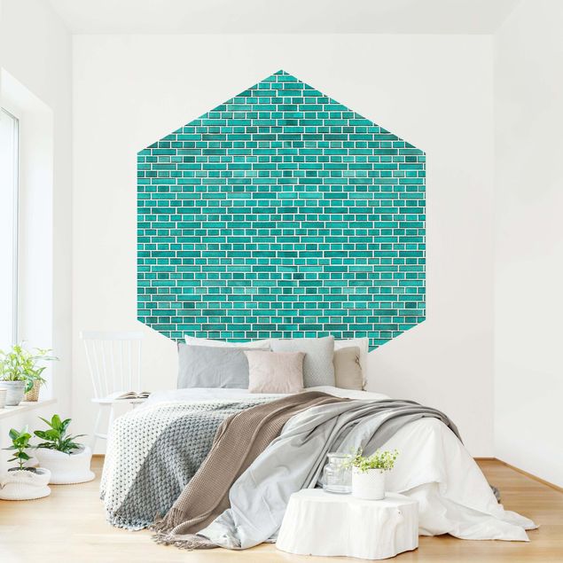 papel de parede imitando pedra Turquoise Brick Wall
