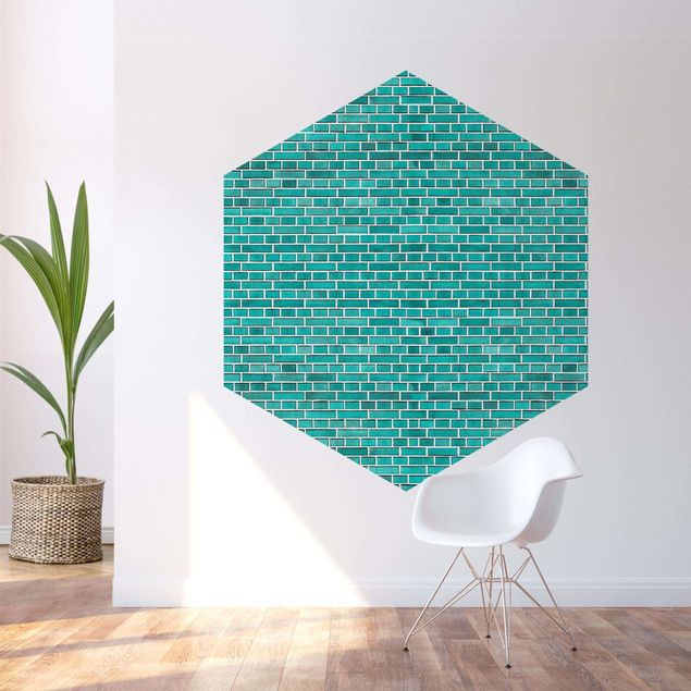 papel de parede moderno para sala Turquoise Brick Wall