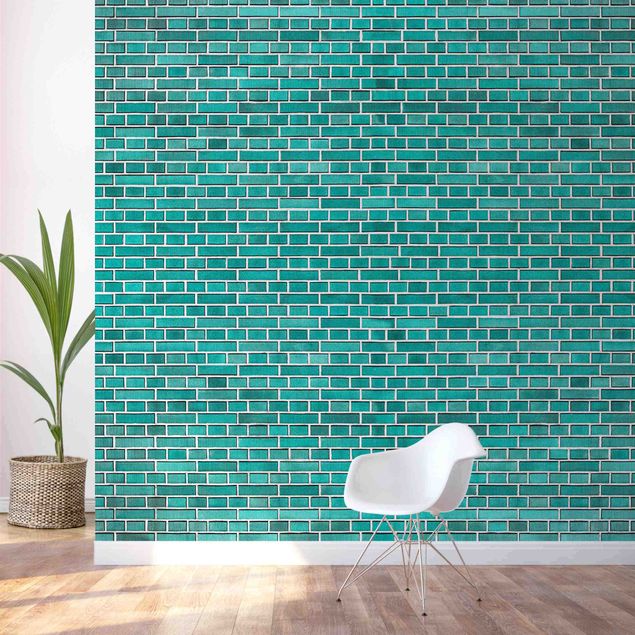 papel de parede moderno para sala Turquoise Brick Wall