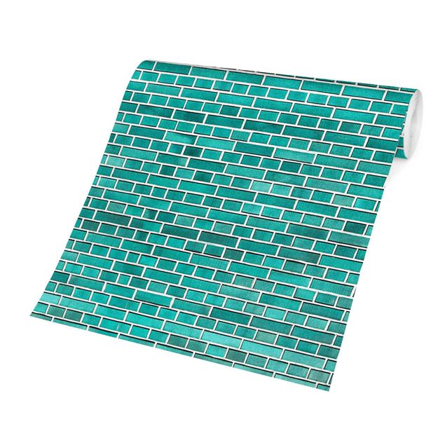 Papel de parede industrial Turquoise Brick Wall