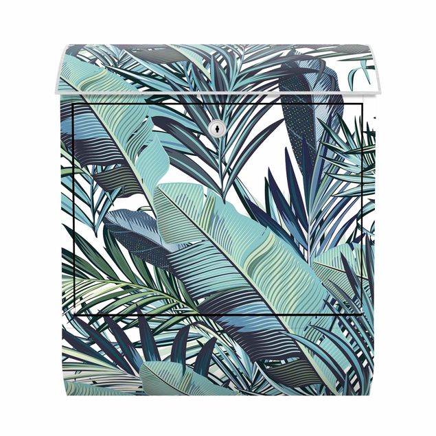 caixa correio verde Turquoise Leaves Jungle Pattern