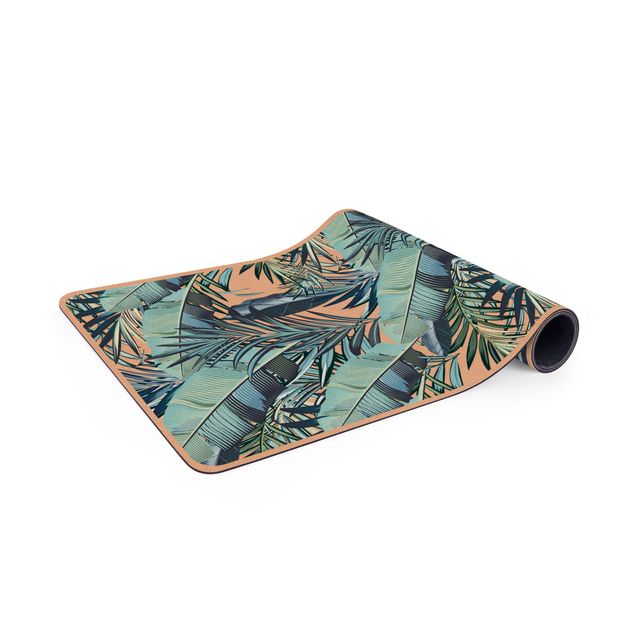 Tapetes naturais Turquoise Leaves Jungle Pattern