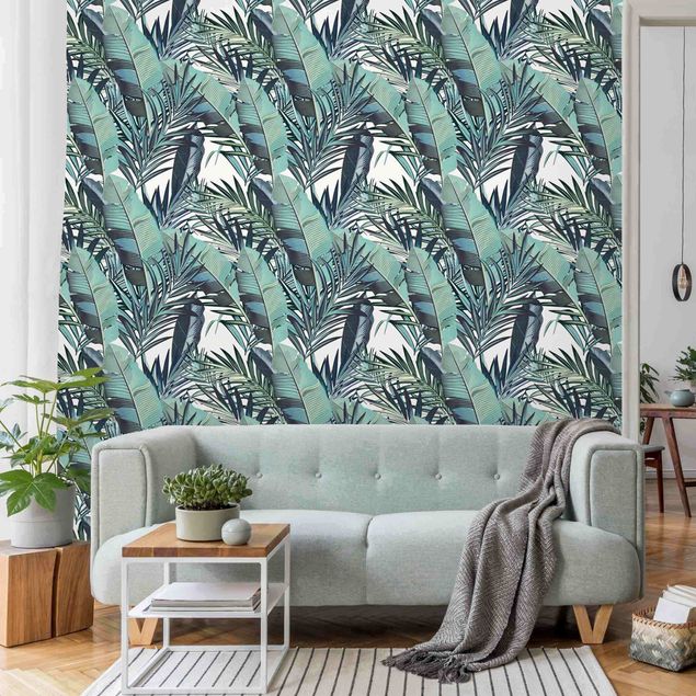 Papel de parede padrões Turquoise Leaves Jungle Pattern