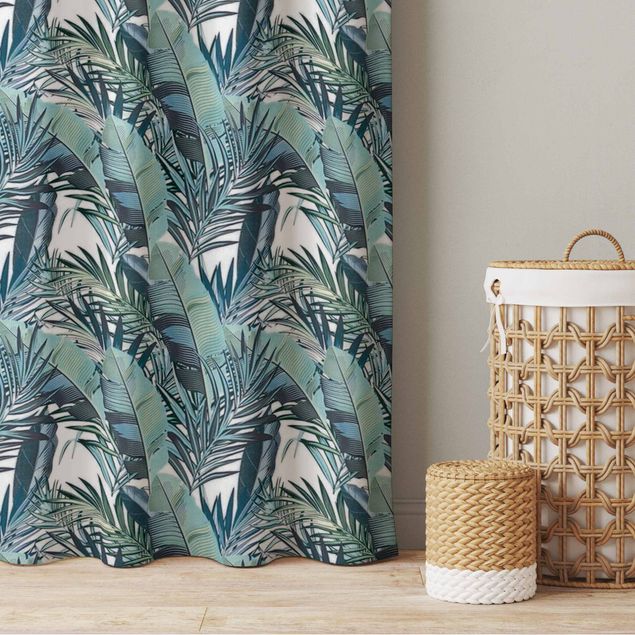cortinas opacas Turquoise Leaves Jungle Pattern