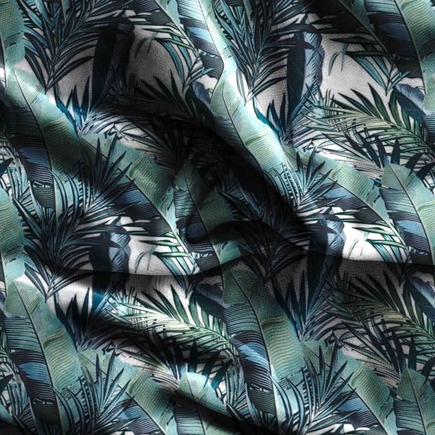 cortina sob medida Turquoise Leaves Jungle Pattern