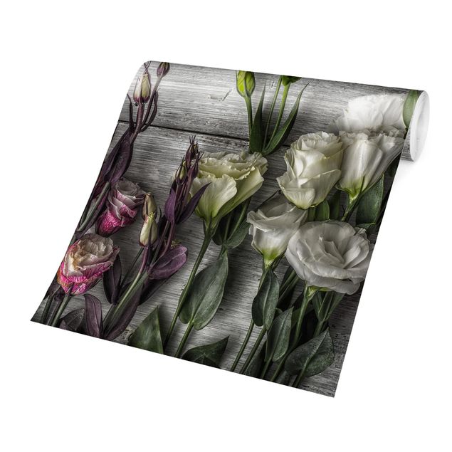 Papel de parede com flores Tulip Rose Shabby Wood Look