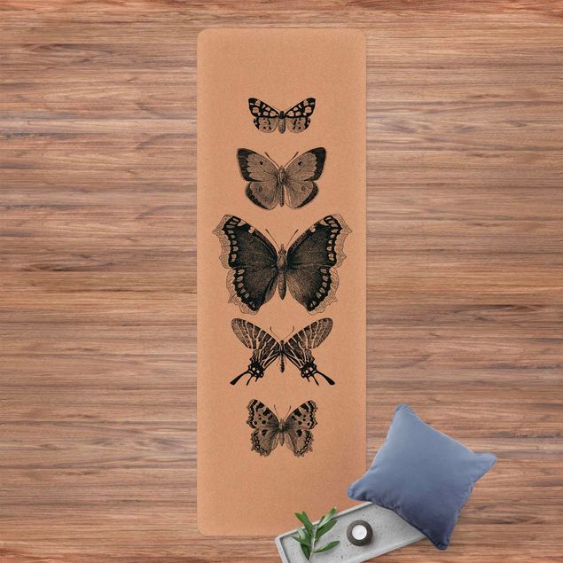 tapetes sala modernos Ink Butterflies On Beige Backdrop