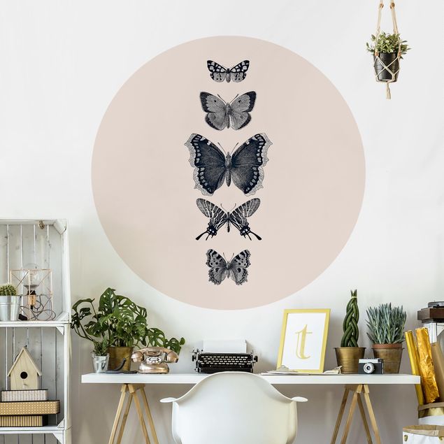 papel de parede para quarto de casal moderno Ink Butterflies On Beige Backdrop
