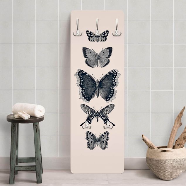 Cabides de parede animais Ink Butterflies On Beige Backdrop