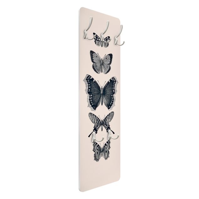 Cabides de parede Ink Butterflies On Beige Backdrop
