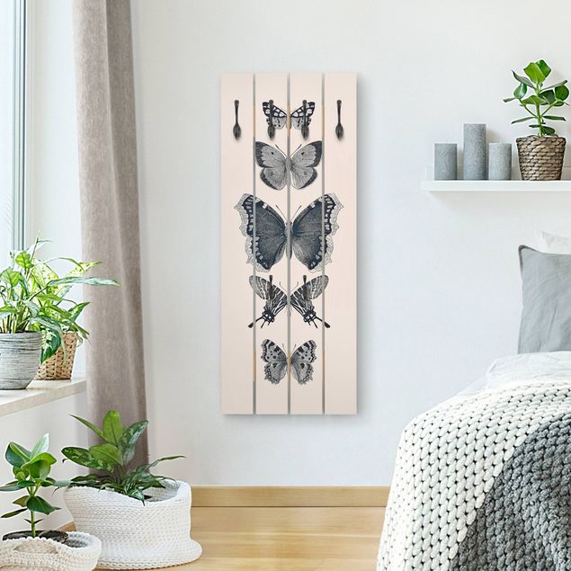 Cabides de parede imitação madeira Ink Butterflies On Beige Backdrop