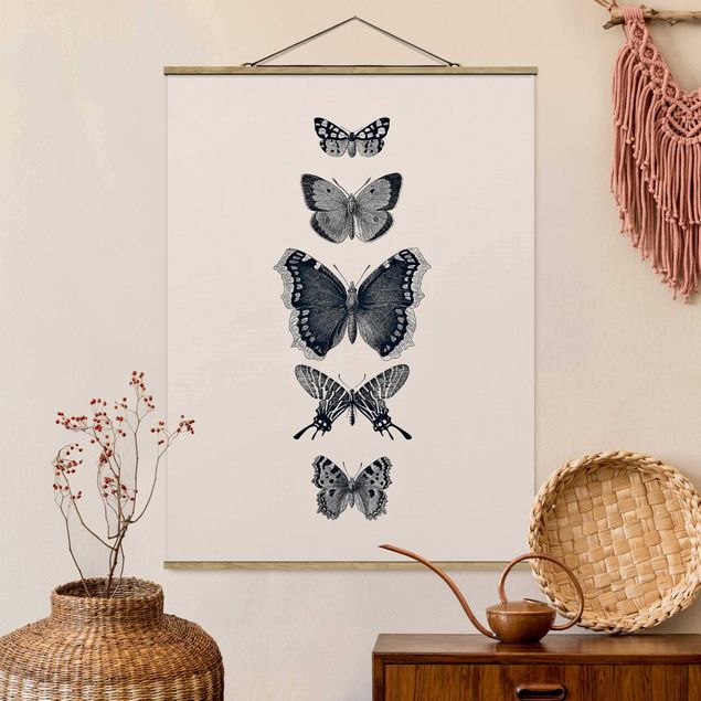 decoraçoes cozinha Ink Butterflies On Beige Backdrop
