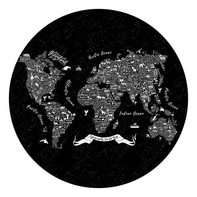 papel de parede mapa mundo Typography World Map Black