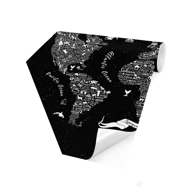 papel parede verde agua Typography World Map Black