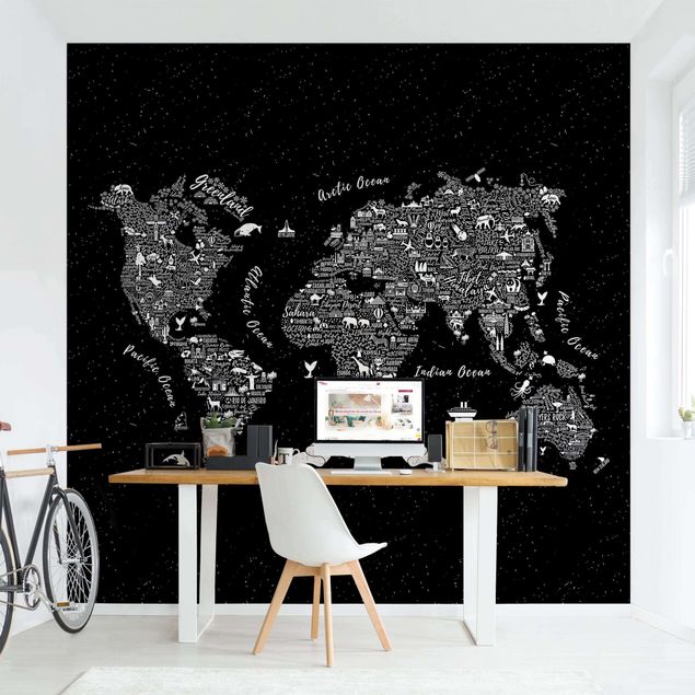 decoraçao cozinha Typography World Map Black