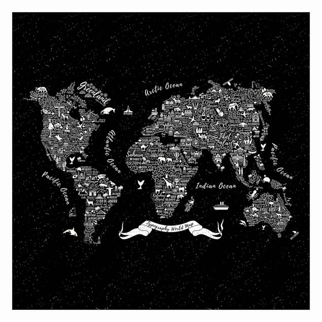 papel de parede preto absoluto Typography World Map Black
